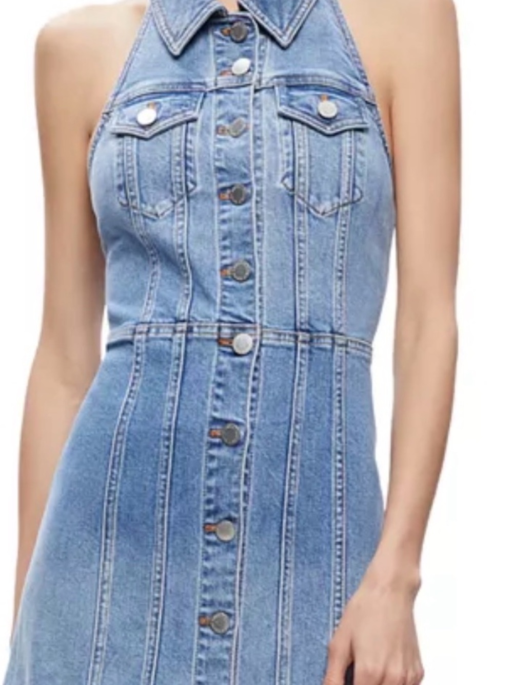 Alice + Olivia Light Blue Halter Denim Mini Dress